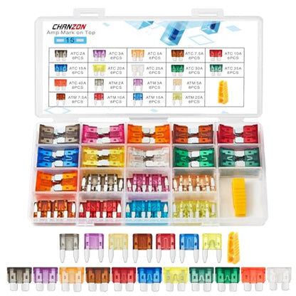 Chanzon 122pcs Standard & Mini Blade Fuse Assortment Kit ATC/ATM 18 Values - style: 122Pcs Standard & Mini