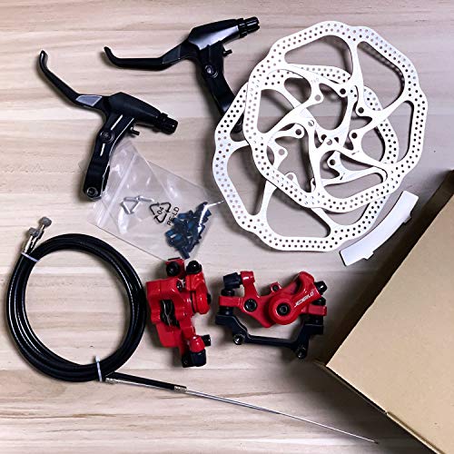 Complete Bike Front & Rear Disc Brake Kit - Calipers, 2x 160mm Stainless Steel Rotors, Cable, Brake Levers & Fixing Screws (Suit-Red) - color: Suit-Red