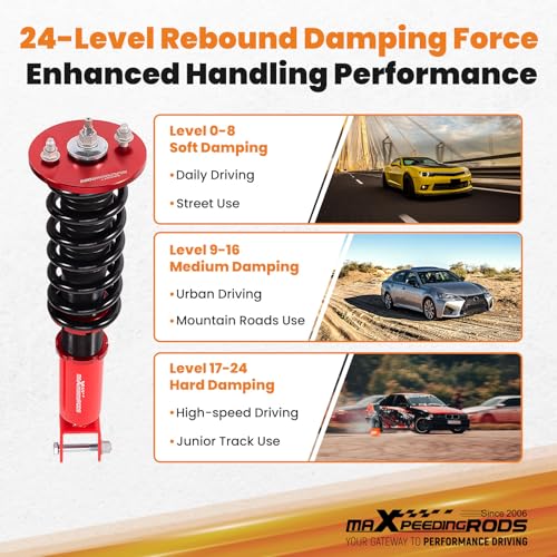 maXpeedingrods Coilovers for Acura TL FWD & AWD 2009-2014, 24 Levels Damping Adjustable Coilover Suspension Kit, Height Adjustable Shock Absorber Struts, Lowring Kit by 1-3" Red