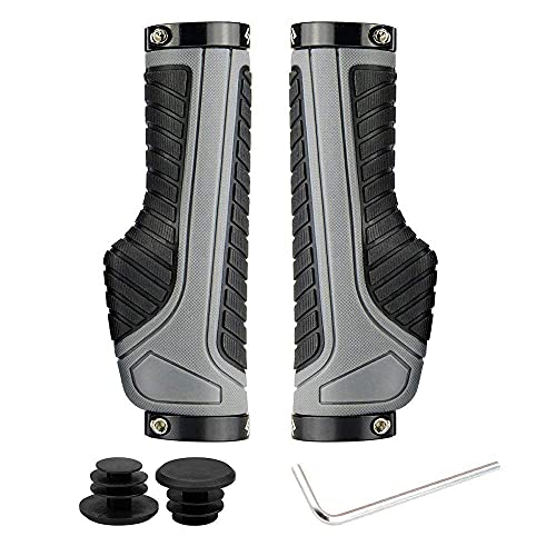 SAPLIZE Bike Handlebar Grips, Ergonomic Design, Wide Palm Support Rubber Bike Grips, Double Lock-on, for Mountain Road MTB Bike, Urban Bikes Scooters, Multi-Color Options - color: Knife Shape, Grey