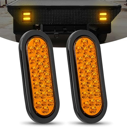 Nilight 6" Oval Trailer Tail Light 2PCS Amber 24LED Turn Signal Lights - color: 2Pcs Amber 24Led Lights