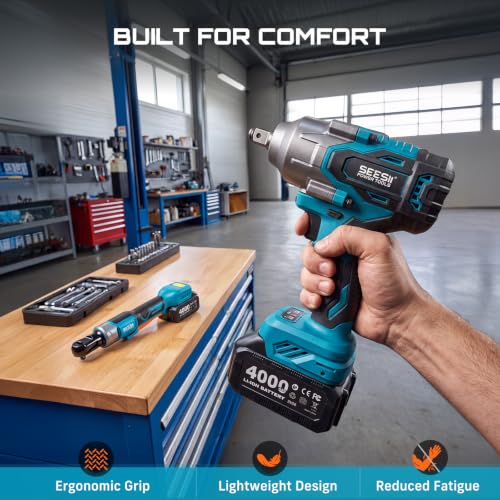Seesii 1/2" Impact Wrench & 3/8" Ratchet Combo Kit for Auto Repair