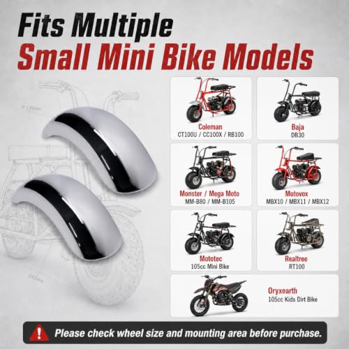 JMCHstore 2 Universal Mini bike Chrome Fender for Monster Mega Moto MMB80 Baja DB30, Coleman CT100U CC100X RB100 105cc; Mudguard for FPR GMB100 Motovox MBX10, Mototec Mini Bike parts - size: 100CC