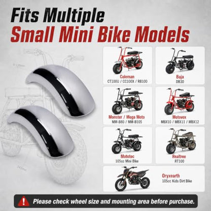 JMCHstore 2 Universal Mini bike Chrome Fender for Monster Mega Moto MMB80 Baja DB30, Coleman CT100U CC100X RB100 105cc; Mudguard for FPR GMB100 Motovox MBX10, Mototec Mini Bike parts - size: 100CC