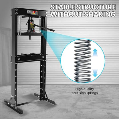 20 Ton Hydraulic Shop Press, H-Frame Garage Floor Adjustable Hydraulic Shop Press with Stamping Plate, Heavy Duty Steel Fame for Bending, Straightening, Installing Bearings & u-Joints