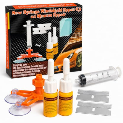 Windshield Crack Repair Kit, 2 Bottles Glass Repair Kit, Universal Auto Glass Repair Set for Car Windows, Rearview Mirrors, All Types of Chips and Linear Cracks