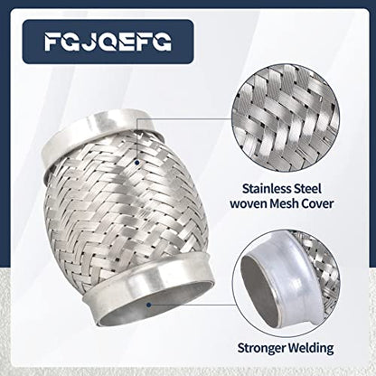 2PCS Exhaust Flex Pipe Stainless Steel Double Braid Long Heavy Duty 3''Inch x 4''Inch w/Ends 4'' inch Long - size: 3"x4"x4"