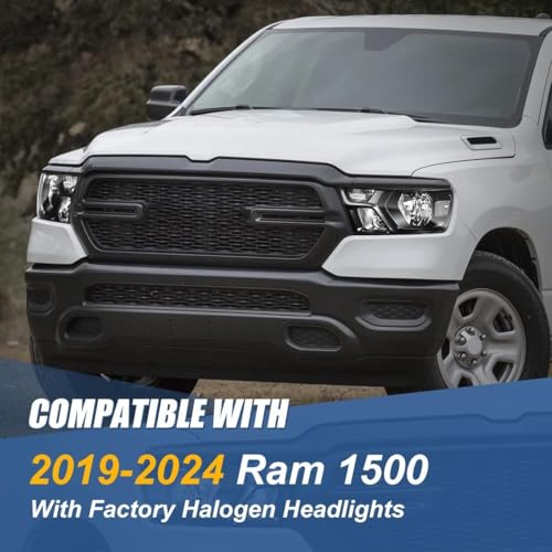 Auto Dynasty Headlights Assembly Compatible with 2019-2024 Dodge Ram 1500, Driver and Passenger Side Halogen Headlamps, GM2502329 GM2503329, Black Housing Clear Corner - color: Black Clear