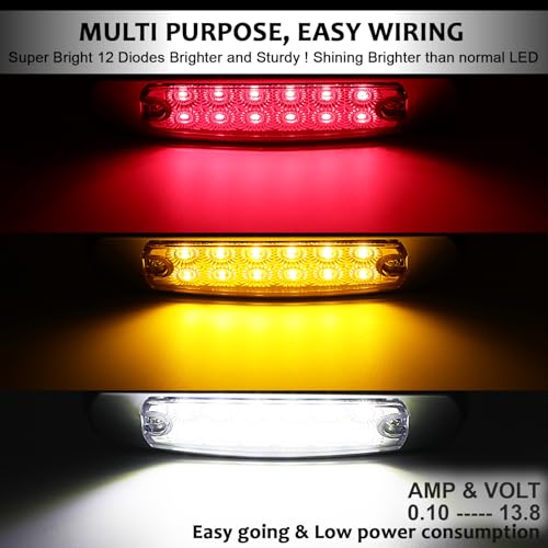 30 Pcs 12V DC 6.4 Inch Clear Lens 10 Amber + 10 Red + 10 White 12 LED Clearance Lamps w/Chrome Sealed Flush Mount Side Maker Light Heavy Duty Truck Caravan RV Trailer Lorry - color: Clear/Amber+Red+White Pack of 30