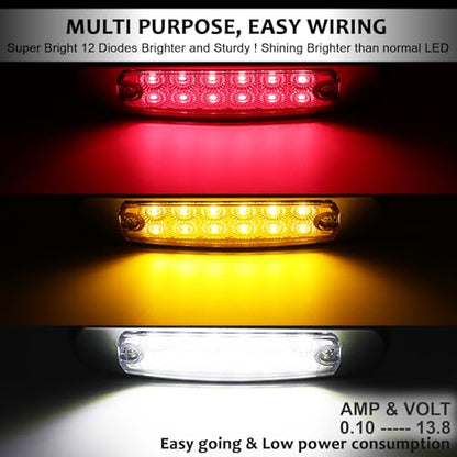 30 Pcs 12V DC 6.4 Inch Clear Lens 10 Amber + 10 Red + 10 White 12 LED Clearance Lamps w/Chrome Sealed Flush Mount Side Maker Light Heavy Duty Truck Caravan RV Trailer Lorry - color: Clear/Amber+Red+White Pack of 30