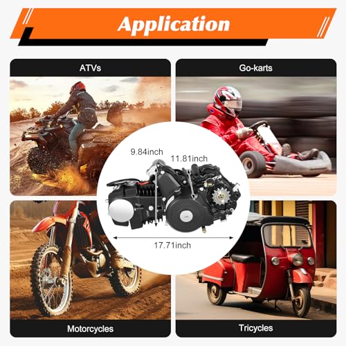125CC 4-Stroke Engine Motor, 7.64HP 3-Speed Go Kart Engine for Motorcycles, Atvs, Go-Karts, Tricycles, Air Cooling System, Kick Start, Electric Start Engine