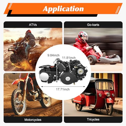 125CC 4-Stroke Engine Motor, 7.64HP 3-Speed Go Kart Engine for Motorcycles, Atvs, Go-Karts, Tricycles, Air Cooling System, Kick Start, Electric Start Engine