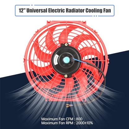 12" Electric Radiator Cooling Fan Assembly Kit 12V 80W，Red, 2 PCS - size: 12” -2PCS, style: Red