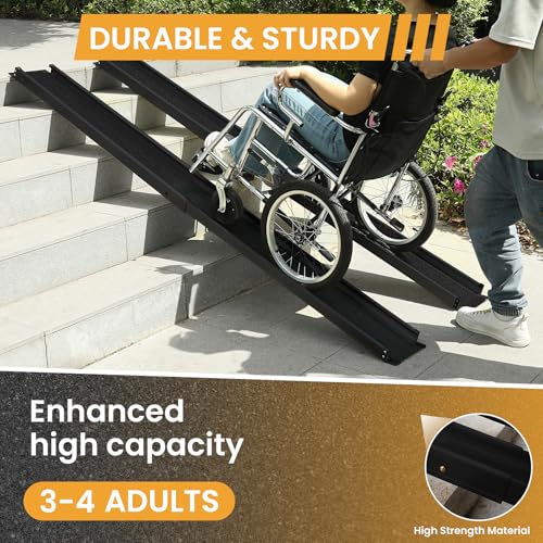 Wheelchair ramp 7FT, Lightweight, Retractable and Portable, can be Used for Wheelchair ramps, Comes with a Handbag-Black - size: 7FT