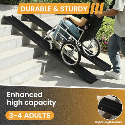 Wheelchair ramp 7FT, Lightweight, Retractable and Portable, can be Used for Wheelchair ramps, Comes with a Handbag-Black - size: 7FT
