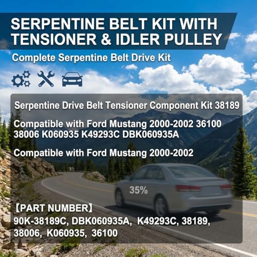 Serpentine Belt Kit With Tensioner And Idler Pulley For Ford Mustang - size: Ford Mustang (00-02)