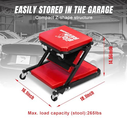 Big RED ATR6036ZER 36" Foldable Z-Creeper Seat: 2-in-1 Garage Shop Creeper for Auto Repair with 6 Wheels, 300 Lbs. Capacity - Red - style: Foldable Z-Creeper