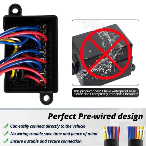 12V 9Way Pre-Wired Fuse and Relay Box Kit with 3 x 40A 4-Pin Relays & 9 ATC/ATO Fuses for Car, Truck, Vehicle - size: 40A 3 Relay 9 Fuse