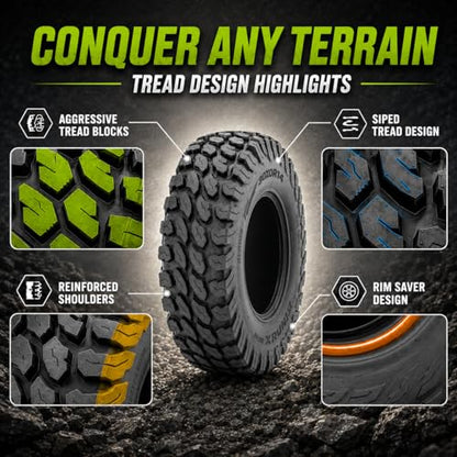 RUNIX UTV SxS Radial Tires, RUNIX PeakCrawler, 30X10R14, 30X10-14, 8PR, Radial Tire, Set of 4, All Terrain, Tubeless - size: 30X10R14