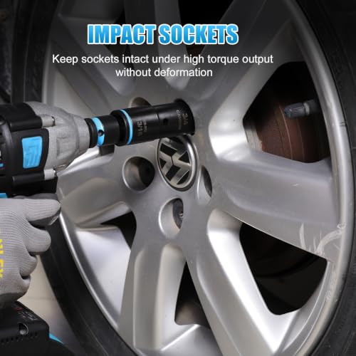 1/2" Drive Flip Lug Nut Impact Socket Set, 6PCS Dual-End Thin Wall Socket, Metric & SAE, 17, 19, 21, 22, 3/4", 13/16", 7/8", 15/16", CR-MO Steel, Includes 3" Extension Bar & Knockout Bar - size: 6PCS Standard Metric & SAE