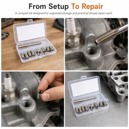 M10x1.25 Spark Plug Thread Repair Kit, 11‑Piece Tap & Inserts Set - color: M10*1.25