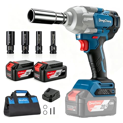 Dong Cheng 20V Brushless Impact Wrench, 670ft-lbs(910N.m) 1/2 Impact Gun - style: 2x4.0Ah Batteries