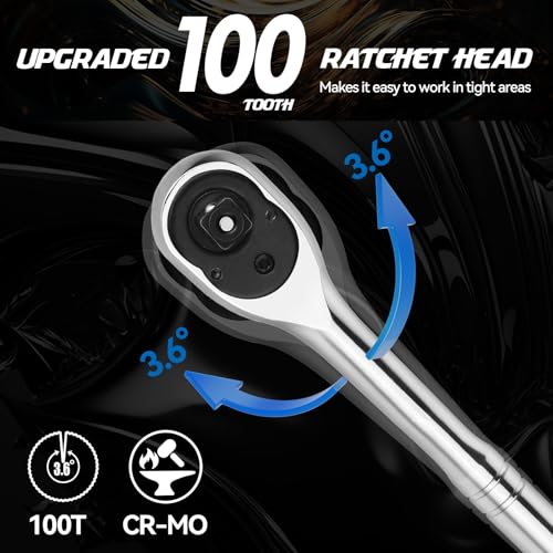 DISEN 3-Piece Standard Ratchet Set – 1/4", 3/8", 1/2" Drive with EVA Storage Tray | 100-Tooth Ratchet, Non-Slip Grip, Quick Release Button | Reversible Design with 3.6° Swing for Tight Spaces - color: 100t Standard Ratchet Set