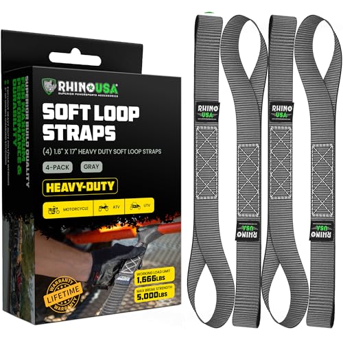 Rhino USA Soft Loop Tie Down Straps (4-Pack) - Motorcycle Handlebar Straps - color: Gray 4-Pack
