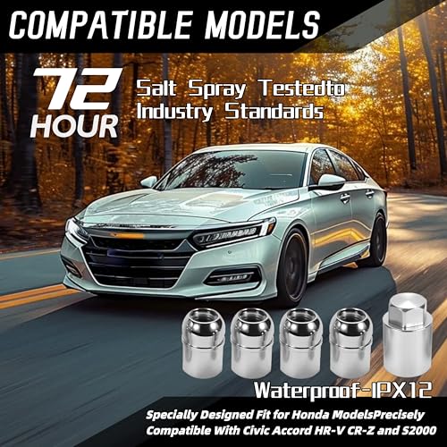 Upgrade2026 Wheel Lock Lug Nuts M12x1.5 Anti Theft Fits Honda Accord‌ 2008-2025 / CR-V 2006-2022 / Civic 2006-2025 / HR-V 2016-2022 & More Hex Key Spherical Seat, Alloy Wheel Lock Set, 4+1Pcs