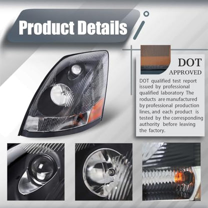 Semi Trucks Headlight Pair Compatible with 2004-2017 VOLVO VNL 670 780 (Including Driver Left Side & Passenger Right Side),VNL Headlamp Black Assembly - color: Black, size: pair set