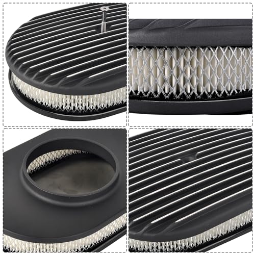 12" Air Cleaner Kit Black Aluminum Oval Full Finned - color: Black, size: 12"-Oval Fully Finned
