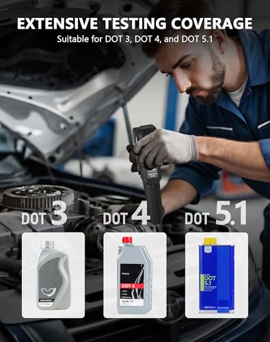 CERRXIAN Brake Fluid Tester Pen Calibrated for DOT 3 DOT 4 DOT 5.1 Brake Fluid, Probe Brake Fluid Moisture Testing Pen with High-Precision, Screen Display, Alarm - 15cm/5.9inch