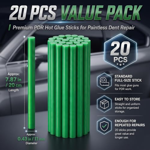 CroBlissful 20 Pcs PDR Glue Sticks Hot Melt for Dent Repair,Green - color: Green
