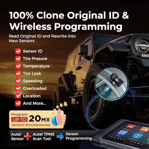 Autel TPMS Sensor MX-Sensor 2 in 1 (Press-in), Programmable TPMS Tire Pressure Sensor 315MHz+433MHz, 100% Clone-able, Same as OE-sensors (Metal Valve Set of 4)