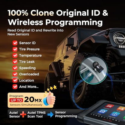 Autel TPMS Sensor MX-Sensor 2 in 1 (Press-in), Programmable TPMS Tire Pressure Sensor 315MHz+433MHz, 100% Clone-able, Same as OE-sensors (Metal Valve Set of 4)