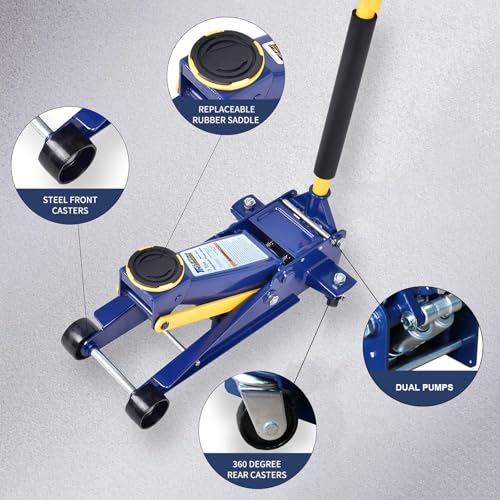 Floor Jack,Heavy Duty 3 Ton Floor Jack,Low Profile Hydraulic Jack, Steel Service Jack Quick Rise with Double Pump Quick Lift - style: 3 Ton Floor Jack
