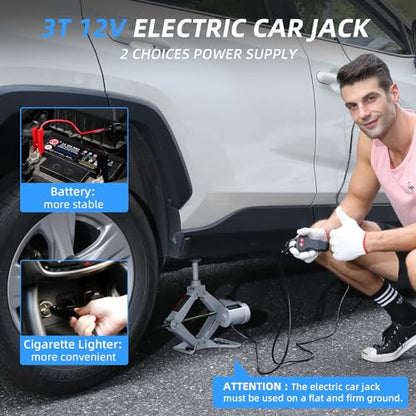 STANDTALL Electric Car Jack 3 Ton 12V Scissor Floor Jack Kit - color: Gray