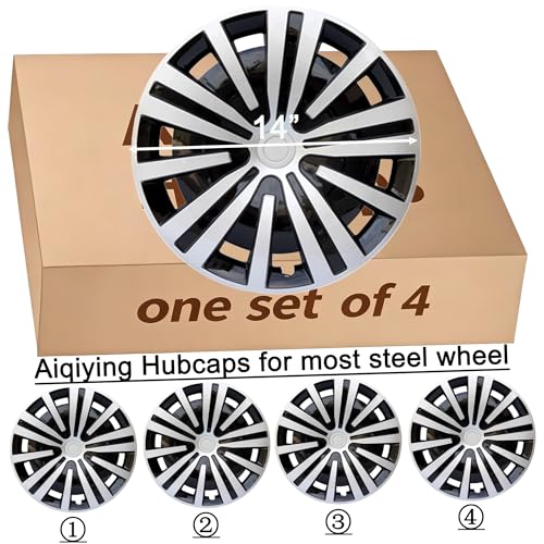 14 inch Hubcaps ABS Replacement for Steel Wheel（Non-Alloy） Snap-on Set of 4 - color: BG-Silver-Black, size: 14-inch