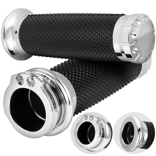 DREMIZER 1 Inch/25mm Motorcycle Handle Grips Handlebar Grips Cable Throttle Compatible with Harley Honda Yamaha Kawasaki Suzuki Dyna Sportster Street Glide 883 1200 - color: Chrome