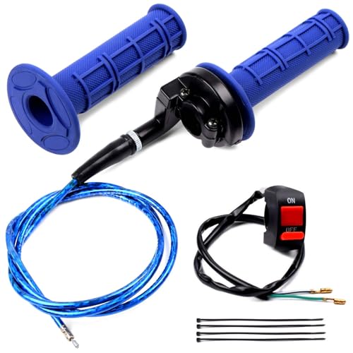 7/8 22mm Throttle Handle Grips Cable Clamp On Off Switch for 50cc 90cc 110cc 125cc 200cc 250cc 4-Stroke Quad ATV Mini Bike Dirt Bike Pocket Bike with Soft Rubber Handle (Blue) - color: Blue