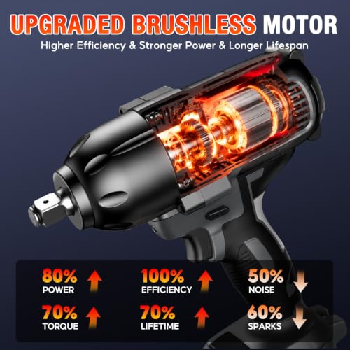 SOARFLY 1/2" Cordless Impact Wrench, 738 Ft-lbs (1000 N.m) Impact Gun - color: Black