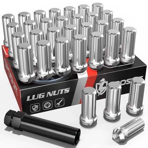 Sposuit 32 Pcs M14x1.5 Chrome Lug Nuts, 19mm Hex for GMC, Chevrolet, Ram - color: Chrome, size: M14x1.5, style: 32 Pcs SplineDrive