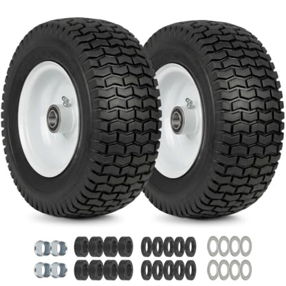 GICOOL 13x5.00-6 Flat Free Lawn Mower Tire and Wheel, 13x5-6 Riding Lawnmower Tire with 3" Centered Hub and 3/4" & 5/8" Bearings, Tractor Turf Tire Turf-Friendly, 2 Pack - color: Turf-Pattern Tread, size: 13x5.00-6 Flat-Free Tire