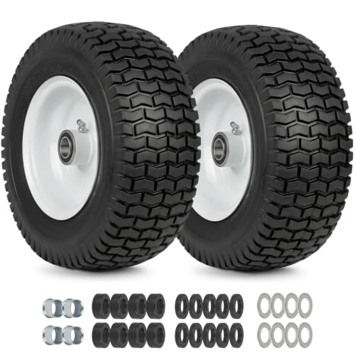 GICOOL 13x5.00-6 Flat Free Lawn Mower Tire and Wheel, 13x5-6 Riding Lawnmower Tire with 3" Centered Hub and 3/4" & 5/8" Bearings, Tractor Turf Tire Turf-Friendly, 2 Pack - color: Turf-Pattern Tread, size: 13x5.00-6 Flat-Free Tire