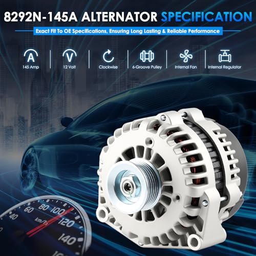 8292 Car Alternators Fit for Chevrolet Silverado 1500 99-07, Avalanche Express 1500 02-06, for GMC Sierra 1500 99-07, Envoy, Yukon, Escalade Automotive Replacement Alternator 40012204 8292N - size: #8292N-145A Alternator