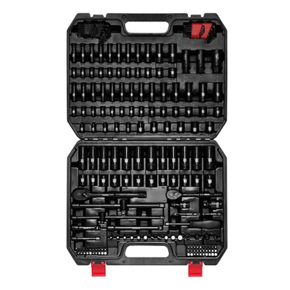 EMENTOL 189-Piece Impact Socket Set, 1/4" & 3/8" Drive Metric and SAE Sizes, CR-V Steel, Includes Deep & Shallow Sockets, Ratchets, Bits, Extensions, Spark Plug Socket & More, with Plastic Tool Case - size: 1/4" & 3/8" 189pcs