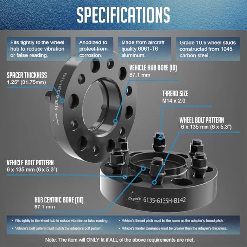 Wheel Accessories Parts 4 Pcs Hub Centric Wheel Spacers 6 on 135mm 6x135mm 1.25 Inch Thick M14X2 14x2 Thread Stud Fits Ford F-150 Expedition ｜ Lincoln Navigator Mark LT - size: 1.25" Thick - 4 Pack, style: 2001-14 F150 Expedition