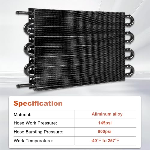 BARTOO Universal 5/16" Transmission Oil Cooler Kit, Aluminium alloy 8 Pass Tube and Fin Oil Cooler Kit (Black) - color: Black, size: 8 Pass
