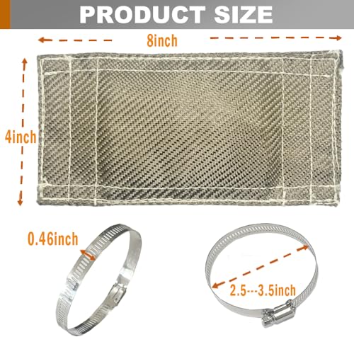 Titanium Pipe Heat Shield 4'' x 8'' Exhaust Heat Wrap Motorcycle Heat Guard Cover with 2 PCS Stainless Steel Clamps - size: 4'' x 8''