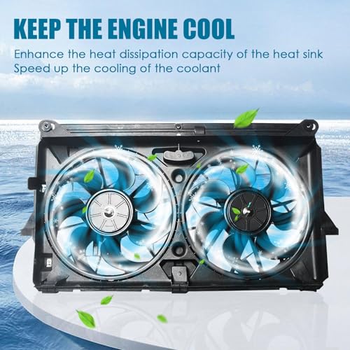Radiator Cooling Fan Assembly Replacement for 2007-2014 Yukon Tahoe Escalade Suburban Silverado Sierra 1500 Dual Fan 4.8L 5.3L 6.0L 6.2L Engine Cooling Fan #GM3115211